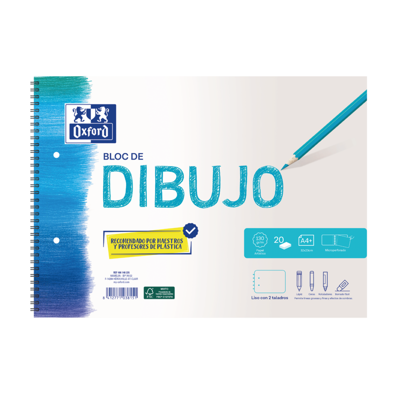Blocco a spirale da disegno Oxford School A4+ - Copertina morbida/Copertina posteriore rigida - 20 fogli lisci da 130 gr - 2 for Blocco a spirale da disegno Oxford School A4+ - Copertina morbida/Copertina posteriore rigida - 20 fogli lisci da 130 gr - 2 for