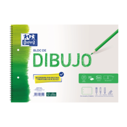 Oxford Dibujo Escolar Bloc Espiral Dibujo A4+ - Tapa Blanda/Contratapa Rigida - 20 Hojas 130gr - con Recuadro y 2 Taladros
