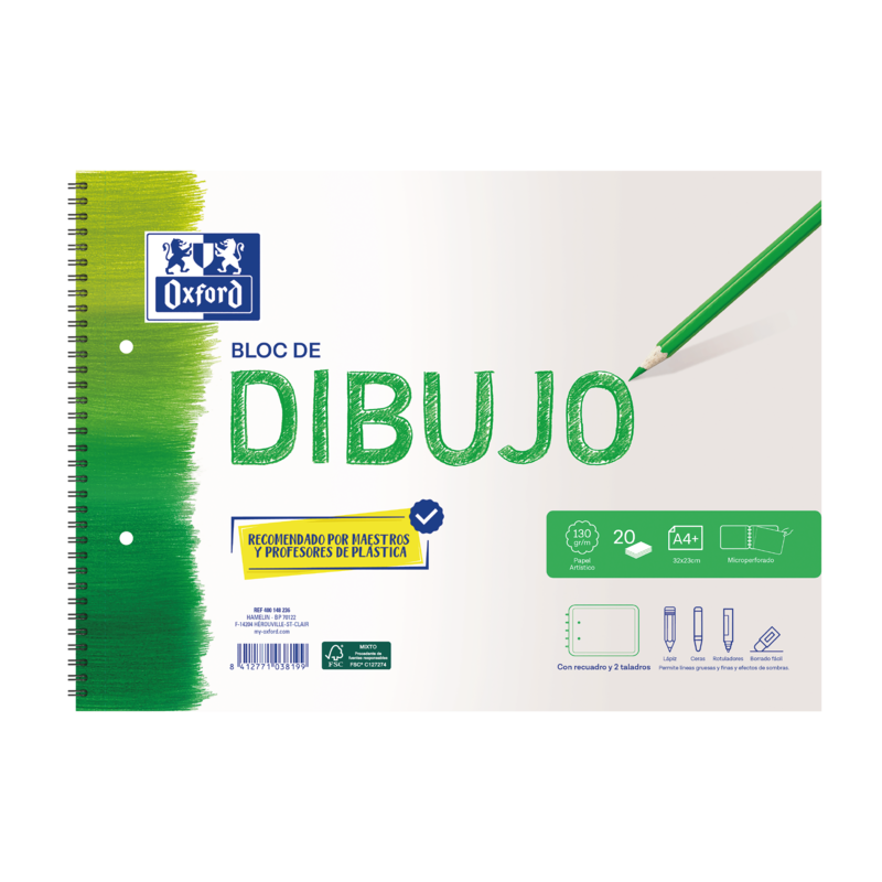 Oxford Dibujo Escolar Bloc Espiral Dibujo A4+ - Tapa Blanda/Contratapa Rigida - 20 Hojas 130gr - con Recuadro y 2 Taladros Oxford Dibujo Escolar Bloc Espiral Dibujo A4+ - Tapa Blanda/Contratapa Rigida - 20 Hojas 130gr - con Recuadro y 2 Taladros