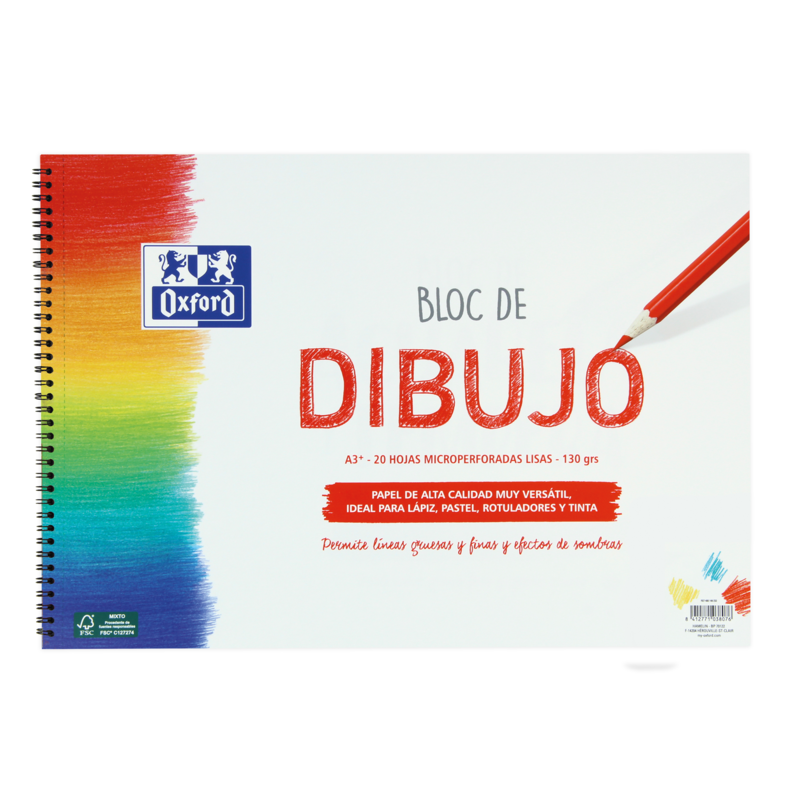 Blocco a spirale da disegno Oxford School A3+ - Copertina morbida/Copertina posteriore rigida - 20 fogli da 130 gr a tinta unita Blocco a spirale da disegno Oxford School A3+ - Copertina morbida/Copertina posteriore rigida - 20 fogli da 130 gr a tinta unita