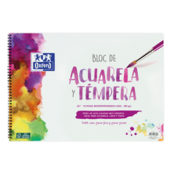 Oxford Pintura Escolar Bloc Espiral Acuarela y Tempera A3+ - Tapa Blanda/Contratapa Rigida - 10 Hojas - 300gr Liso