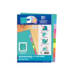 Divisori A4 Oxford Strongline - 10 posizioni di colori diversi - 4 fori - Cartone da 200 gr 25pz 25pz
