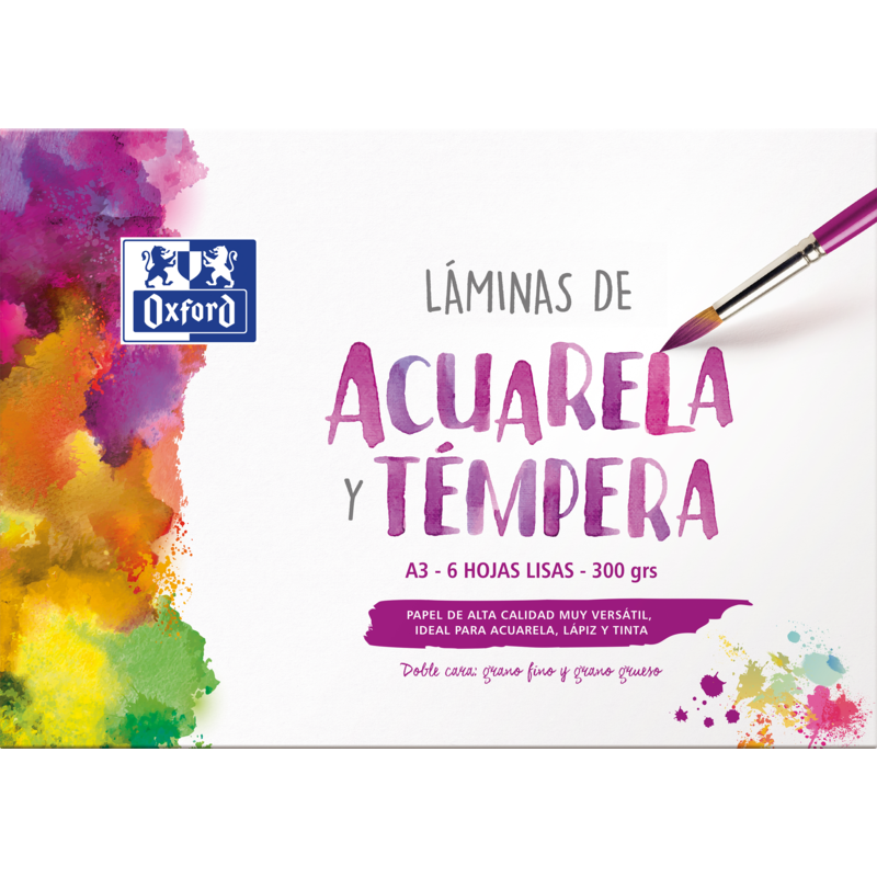 Oxford Pintura Escolar - Sobre de Laminas de Acuarela y Tempera A3 - 6 Hojas de 300gr - Papel Liso de Alta Calidad Oxford Pintura Escolar - Sobre de Laminas de Acuarela y Tempera A3 - 6 Hojas de 300gr - Papel Liso de Alta Calidad