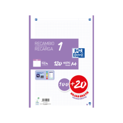 Oxford School A4 Recambio - 5x5 - Promocion 100+20 Hojas - Color Lila