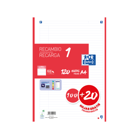 Ricarica A4 Oxford School - 1 riga - 100+20 fogli - Rosso 13pz 13pz