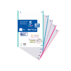 Oxford School Pack de 5 A4 Recambio - Dots 100 Hojas - Colores Surtidos