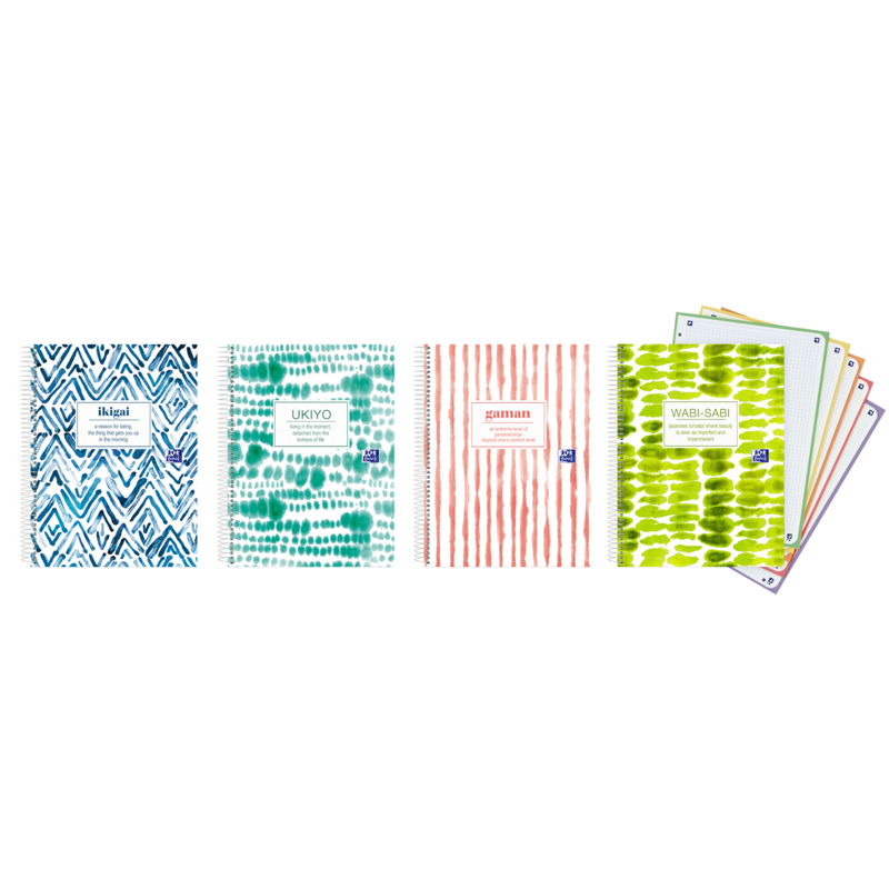 Oxford Japandi A4+ Europeanbook 5 Tapa Extradura - Cuaderno con 120 Hojas - Tamaño A4+ - 5x5 Cuadricula - 4 Modelos Disponibles