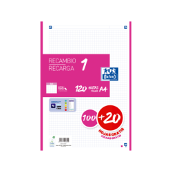 Ricarica A4 Oxford School - 5x5 - 100+20 fogli - Colore fucsia 13pz 13pz