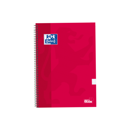 Oxford School Classic Cuaderno Espiral Tapa Extradura Write&Erase - Folio 4x4 con Margen - 80 Hojas - Color Rojo