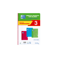 Oxford School Classic Pack 3 - Libreta Grapada A4 - Tapa Blanda - 4x4 con Margen - 48 Hojas - 3 Colores