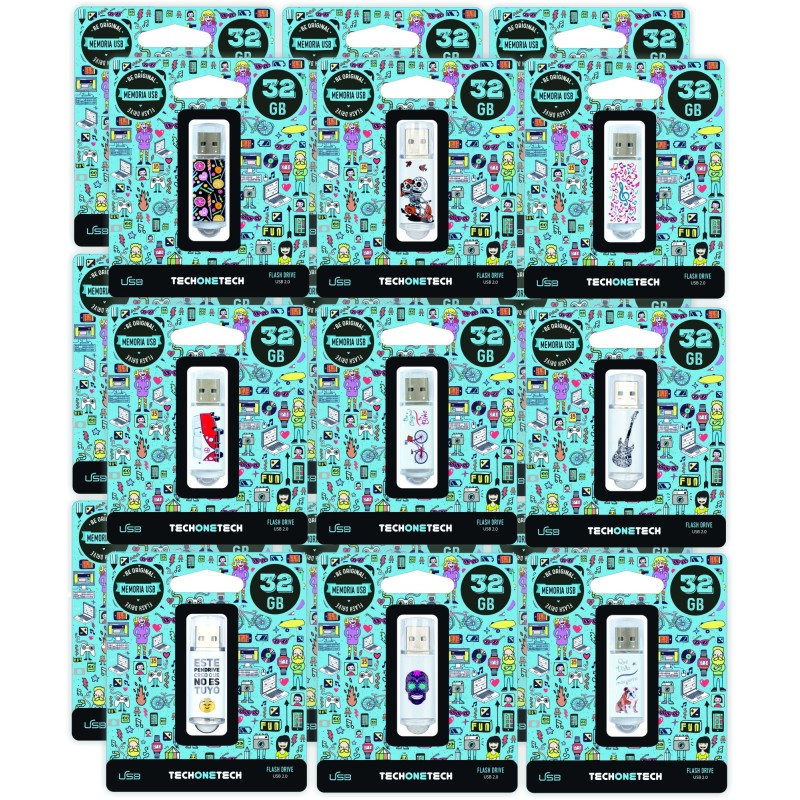 TechOneTech Be Original Collection Display da 18 unità flash USB 2.0 da 32 GB - Disegni assortiti (Pendrive) TechOneTech Be Original Collection Display da 18 unità flash USB 2.0 da 32 GB - Disegni assortiti (Pendrive)