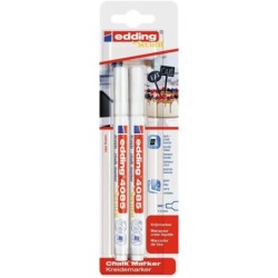 Edding 4085 Confezione da 2 pennarelli a gesso liquido - Punta rotonda - Tratto 1-3 mm - Odore neutro - Colore bianco