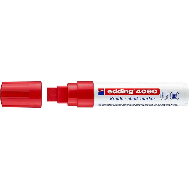 Edding 4090 Rotulador de Tiza Liquida - Punta Biselada - Trazo entre 4 y 15mm - Olor Neutro - Color Rojo Edding 4090 Rotulador de Tiza Liquida - Punta Biselada - Trazo entre 4 y 15mm - Olor Neutro - Color Rojo
