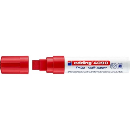 Edding 4090 Rotulador de Tiza Liquida - Punta Biselada - Trazo entre 4 y 15mm - Olor Neutro - Color Rojo