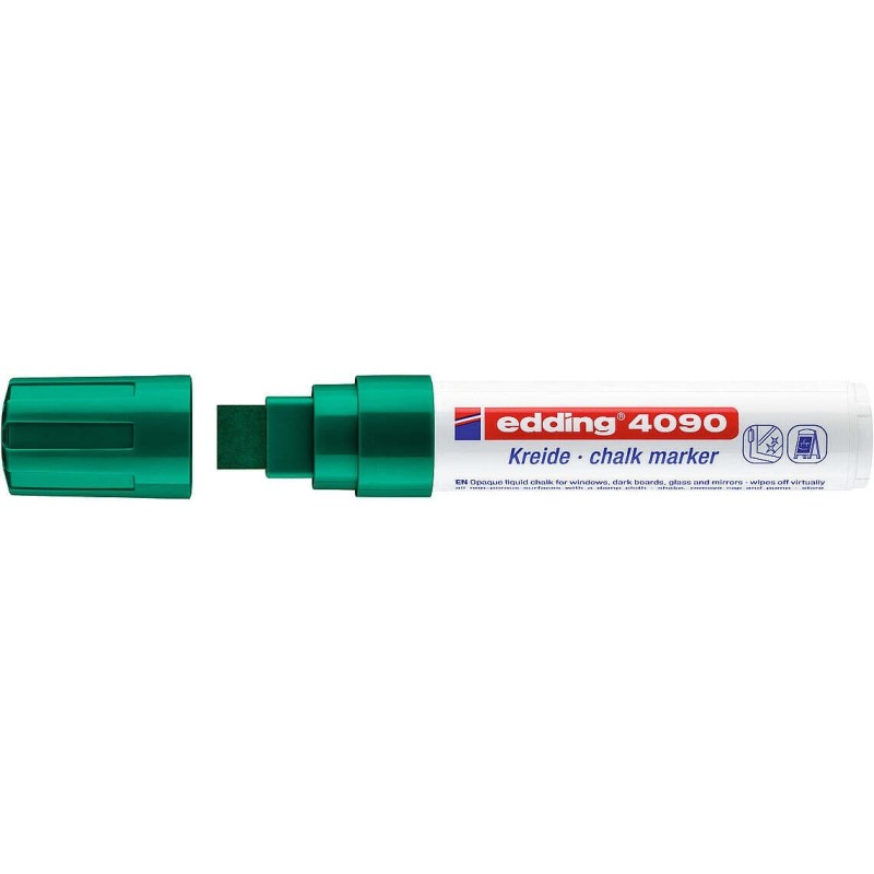 Edding 4090 Rotulador de Tiza Liquida - Punta Biselada - Trazo entre 4 y 15mm - Olor Neutro - Color Verde Edding 4090 Rotulador de Tiza Liquida - Punta Biselada - Trazo entre 4 y 15mm - Olor Neutro - Color Verde