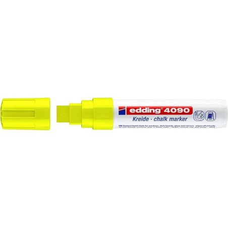 Edding 4090 Rotulador de Tiza Liquida - Punta Biselada - Trazo entre 4 y 15mm - Olor Neutro - Color Amarillo Neon