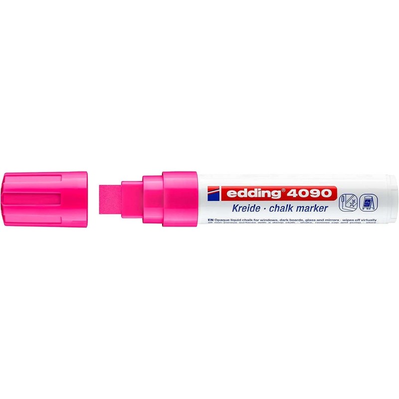 Edding 4090 Rotulador de Tiza Liquida - Punta Biselada - Trazo entre 4 y 15mm - Olor Neutro - Color Rosa Neon Edding 4090 Rotulador de Tiza Liquida - Punta Biselada - Trazo entre 4 y 15mm - Olor Neutro - Color Rosa Neon