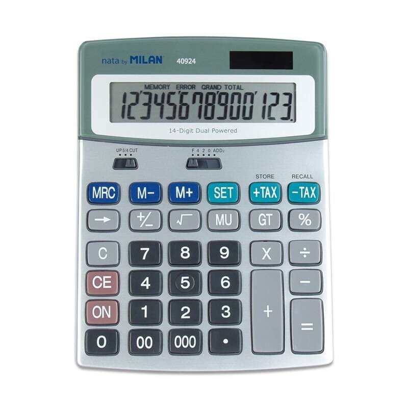 Milan Calculadoras de 14 Digitos - 3 Teclas de Memoria - Funcion Impuestos - Calculo de Margenes - Color Gris Milan Calculadoras de 14 Digitos - 3 Teclas de Memoria - Funcion Impuestos - Calculo de Margenes - Color Gris