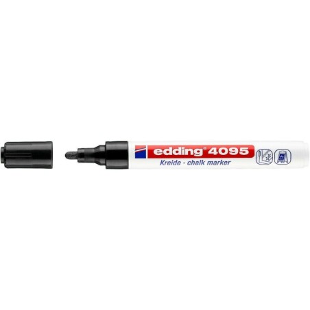 Edding 4095 Rotulador de Tiza Liquida - Punta Redonda - Trazo entre 2 y 3mm - Olor Neutro  - Color Negro
