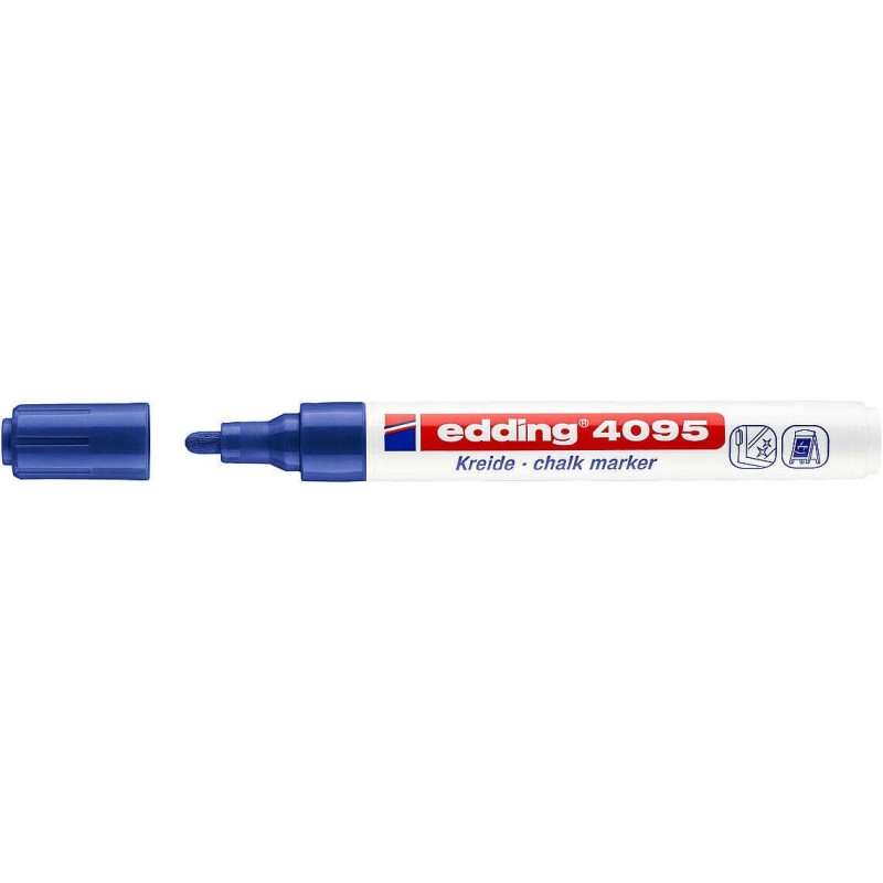 Edding 4095 Rotulador de Tiza Liquida - Punta Redonda - Trazo entre 2 y 3mm - Olor Neutro - Color Azul Edding 4095 Rotulador de Tiza Liquida - Punta Redonda - Trazo entre 2 y 3mm - Olor Neutro - Color Azul