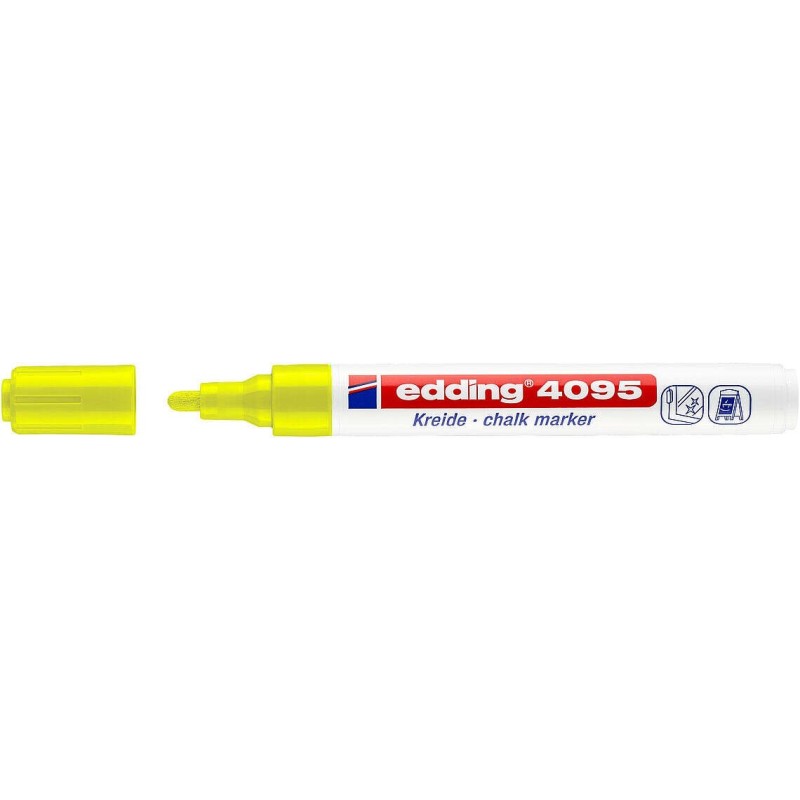 Edding 4095 Rotulador de Tiza Liquida - Punta Redonda - Trazo entre 2 y 3mm - Olor Neutro - Color Amarillo Neon Edding 4095 Rotulador de Tiza Liquida - Punta Redonda - Trazo entre 2 y 3mm - Olor Neutro - Color Amarillo Neon