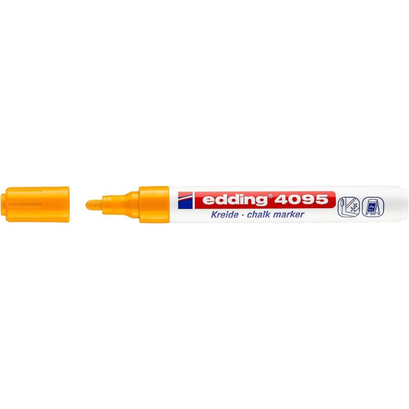 Edding 4095 Pennarello a gesso liquido - Punta rotonda - Linea tra 2 e 3 mm - Odore neutro - Colore arancione neon 10pz 10pz Edding 4095 Pennarello a gesso liquido - Punta rotonda - Linea tra 2 e 3 mm - Odore neutro - Colore arancione neon 10pz 10pz