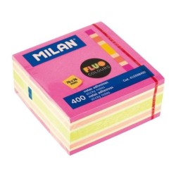 Blocco Milan da 400 foglietti adesivi fluo - Rimovibili - 76 mm x 76 mm - Colori assortiti
