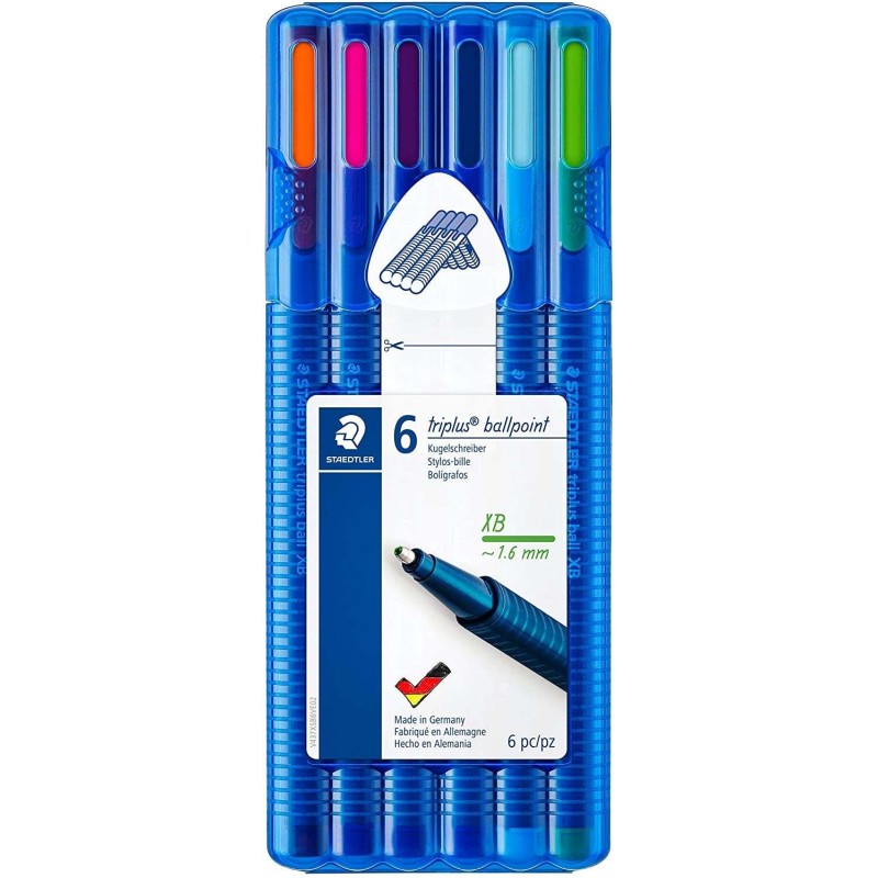 Staedtler Triplus Ball 437 Confezione da 6 penne a sfera - Corsa 1,4 mm - Scrittura fluida - Colori assortiti Staedtler Triplus Ball 437 Confezione da 6 penne a sfera - Corsa 1,4 mm - Scrittura fluida - Colori assortiti