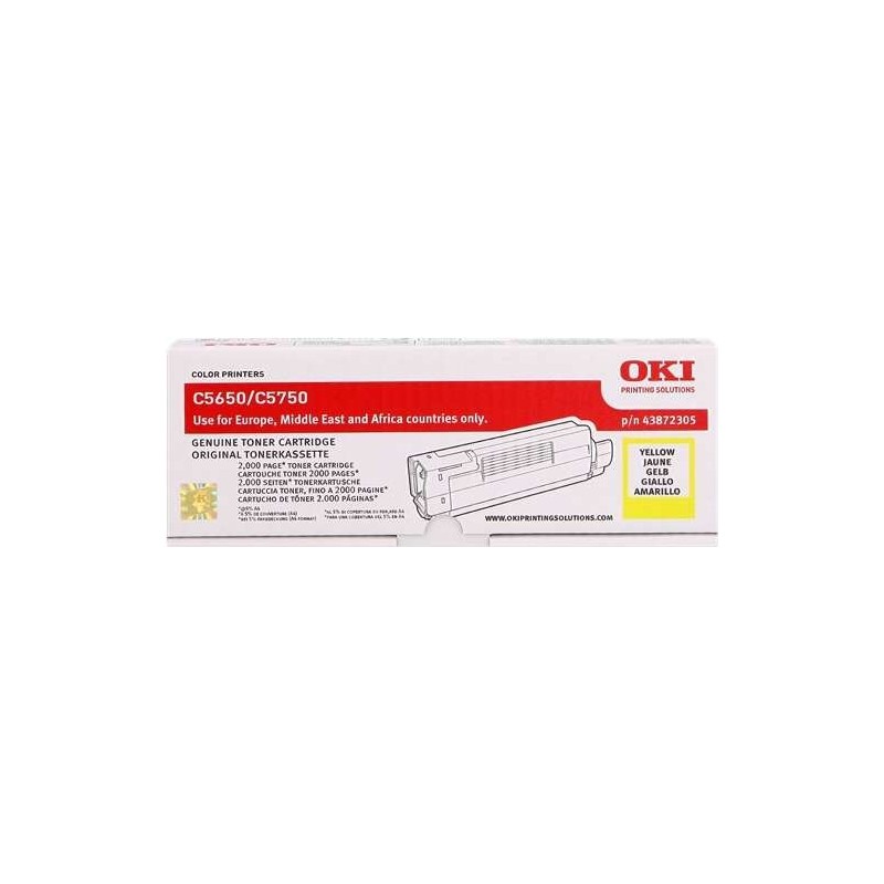 OKI C5650/C5750 Amarillo Cartucho de Toner Original - 43872305