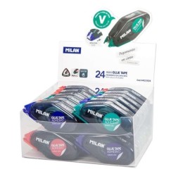 Espositore Milano da 24 nastri adesivi compatti 8,4 mm x 5 m - Design ergonomico - Asciugatura rapida - Colori assortiti
