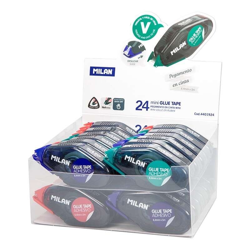 Espositore Milano da 24 nastri adesivi compatti 8,4 mm x 5 m - Design ergonomico - Asciugatura rapida - Colori assortiti Espositore Milano da 24 nastri adesivi compatti 8,4 mm x 5 m - Design ergonomico - Asciugatura rapida - Colori assortiti
