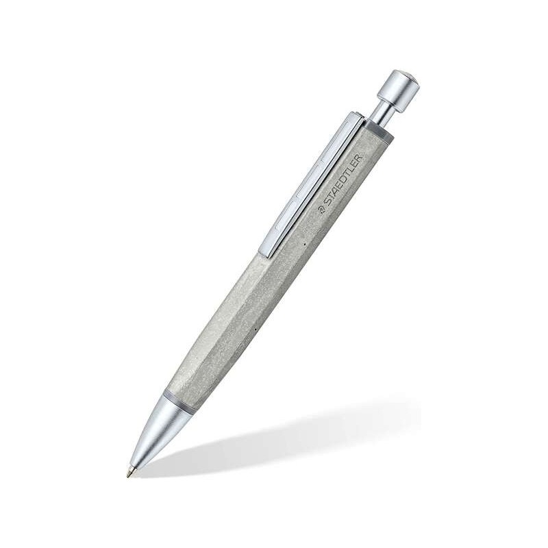 Staedtler Concrete Boligrafo de Bola Retractil Fabricado a Mano - Diseño Hexagonal - Cuerpo de Hormigon - Color Negro