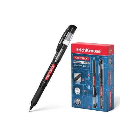 Erichkrause Metrix - Penna roller classica con inchiostro gel ad asciugatura rapida - Corpo in plastica leggera - Colore nero 12