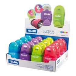 Espositore Capsule Milano da 16 Temperamatite - Lama in Acciaio - Gomma - Lama di Sicurezza - Colori Assortiti