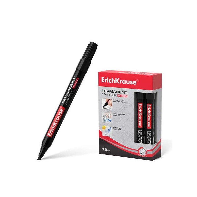 Erichkrause Marcador Permanente P-300 - Punta Biselada - para Escribir en Multiples Superficies - Color Negro Erichkrause Marcador Permanente P-300 - Punta Biselada - para Escribir en Multiples Superficies - Color Negro