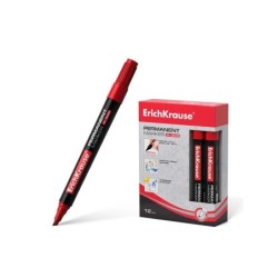 Pennarello permanente Erichkrause P-300 - Punta a scalpello - Resistente all'acqua e ai raggi UV - Colore rosso 12pz 12pz