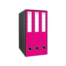 Mariola Scatola Modulo da 3 Raccoglitori con Rado 2 Anelli 40mm - Misura 35x26x17cm - Cartoncino A Righe - Colore Fucsia