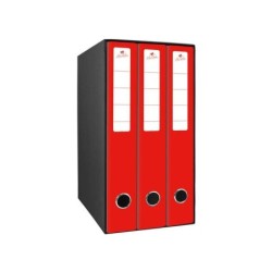 Mariola Box Modulo de 3 Archivadores con Rado 2 Anillas 40mm - Tamaño 35x26x17cm - Carton Forrado - Color Rojo