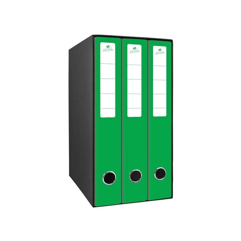 Mariola Box Modulo de 3 Archivadores con Rado 2 Anillas 40mm - Tamaño 35x26x17cm - Carton Forrado - Color Verde Mariola Box Modulo de 3 Archivadores con Rado 2 Anillas 40mm - Tamaño 35x26x17cm - Carton Forrado - Color Verde