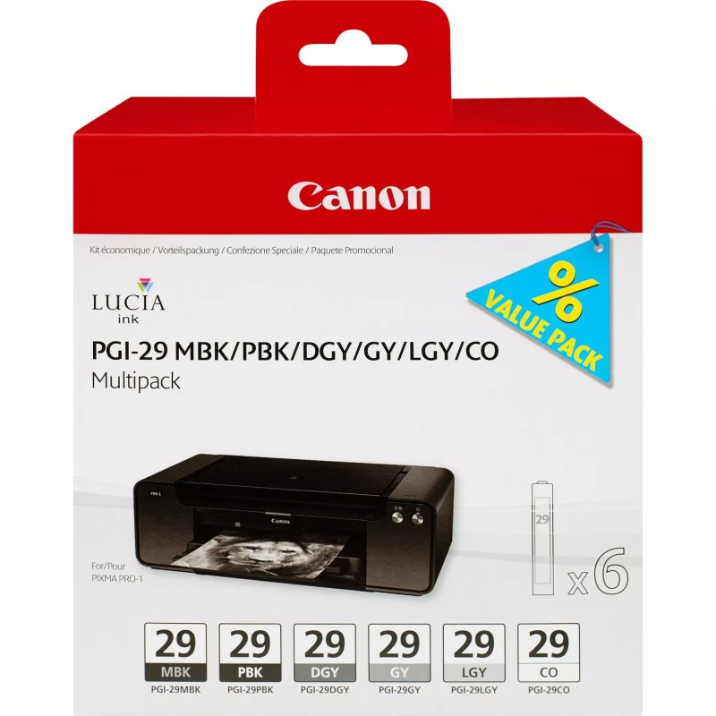 Confezione da 6 cartucce d'inchiostro originali Canon PGI29 - 4868B018 Confezione da 6 cartucce d'inchiostro originali Canon PGI29 - 4868B018