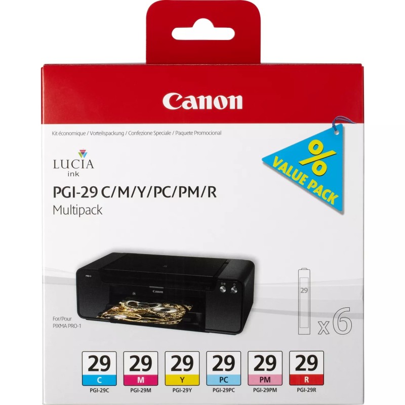 Confezione da 6 cartucce d'inchiostro originali Canon PGI29 - 4873B005 Confezione da 6 cartucce d'inchiostro originali Canon PGI29 - 4873B005