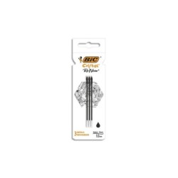 Bic Pack de 3 Recambios para Boligrafo Cristal Re´new - Punta Media de 1.0mm - Tinta con Base de Aceite - Color Negro