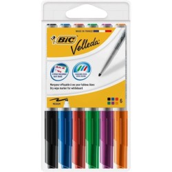 Bic Velleda 1741 Confezione da 6 Pennarelli per Lavagna - Punta Media - Linea 1,4mm - Cancellazione Ottimale - Colori Assortiti