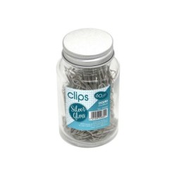 Barattolo in vetro Dohe con 60 clip metalliche da 50 mm - Colore argento brillante