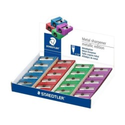 Staedtler Display da 20 Temperamatite in Metallo con Lama in Metallo - Angolo di Affilatura 23° - 1 Foro - Colori Assortiti
