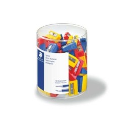 Staedtler Pack de 100 Sacapuntas de Plastico - 1 Agujero - Angulo de Afilado de 23° - Colores Surtidos