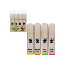 Dohe Confezione da 4 Pennarelli Fluorescenti ECO - Punta a Scalpello - Tratto 1-5 mm - Inchiostro a Base Acqua - Colori Assortit