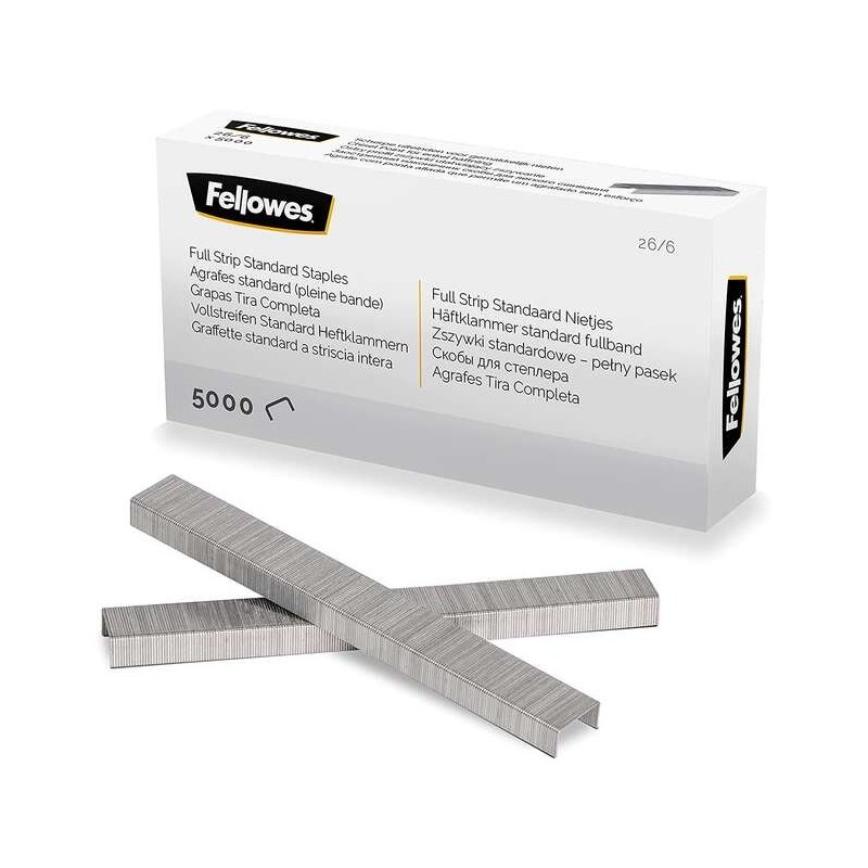Fellowes Grapas de Carga Completa 26/6 - Capacidad de Grapado Aprox 25 Hojas - Caja de 5000 Grapas Fellowes Grapas de Carga Completa 26/6 - Capacidad de Grapado Aprox 25 Hojas - Caja de 5000 Grapas