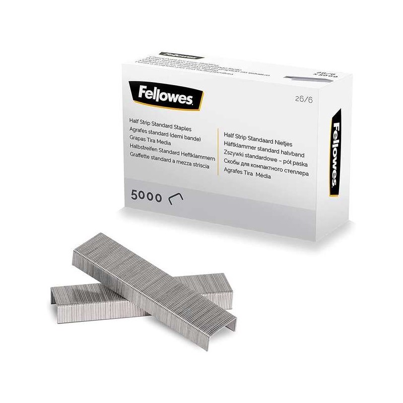 Fellowes Grapas 26/6 Media Carga - Capacidad de Grapado Aprox 25 Hojas - Caja de 5000 Grapas Fellowes Grapas 26/6 Media Carga - Capacidad de Grapado Aprox 25 Hojas - Caja de 5000 Grapas