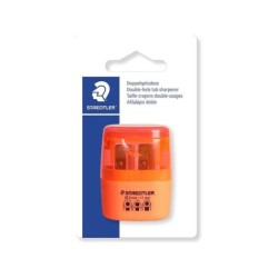 Temperamatite Doppio Uso Staedtler con Deposito - 2 Fori - Da 8,2 mm a 10,2 mm - Colore Arancione Neon